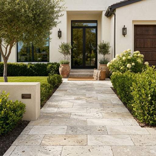 Philadelphia Tumbled Travertine Paver in 12x24 in — Front Yard walkway
