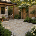 Philadelphia Travertine Paver - Tumbled Brown, 16x16 — Backyard patio