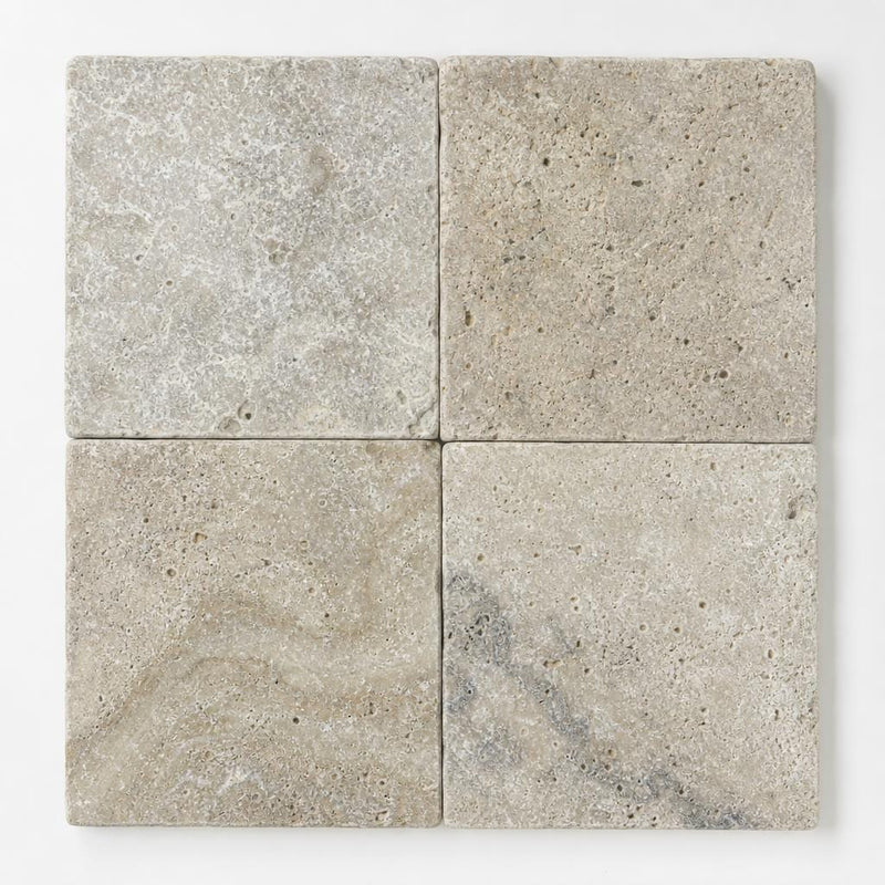 Philadelphia Travertine Paver - Tumbled Brown, 16x16 close-up