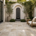 Philadelphia Travertine Paver - Tumbled Brown, 16x16 — Courtyard paving