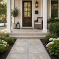 Philadelphia Travertine Paver - Tumbled Brown, 16x16 — Front Yard front porch