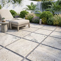 Philadelphia Travertine 24x24 Tumbled Paver in Natural Beige — Backyard patio