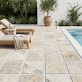 Philadelphia Travertine 24x24 Tumbled Paver in Natural Beige — Backyard pool deck