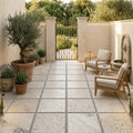 Philadelphia Travertine 24x24 Tumbled Paver in Natural Beige — Courtyard paving