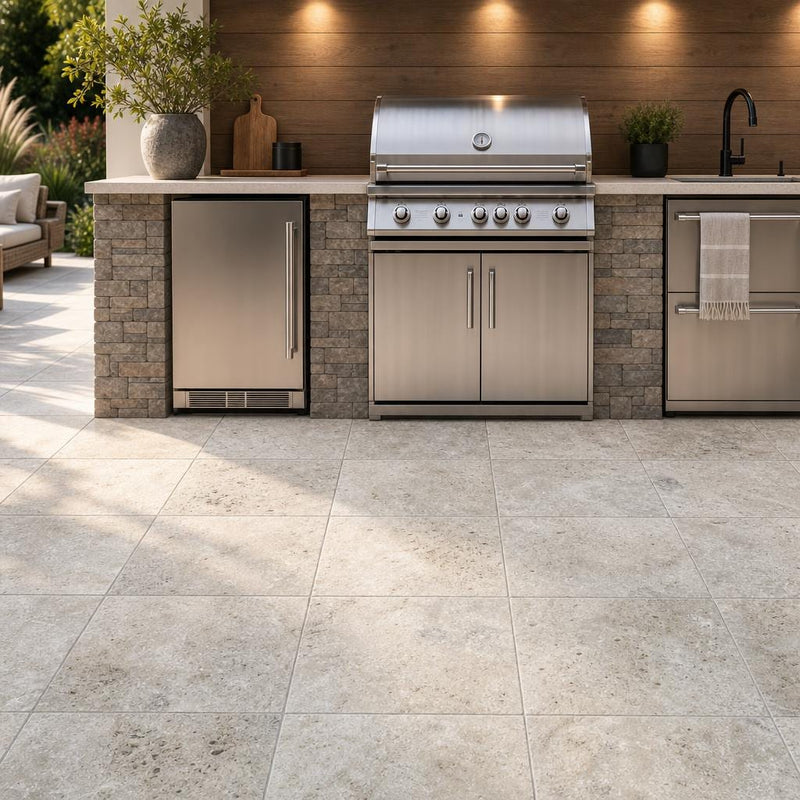Philadelphia Travertine Paver 24x24 Tumbled 1.25 inch — Outdoor Kitchen floor
