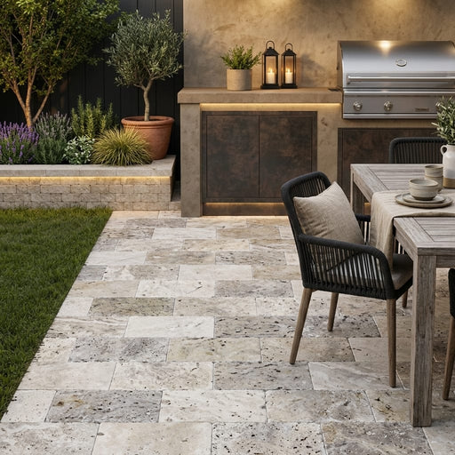 Philadelphia Travertine Paver 6x12 Tumbled 1.25 inch — Backyard patio