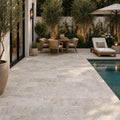 Philadelphia Travertine Paver 6x12 Tumbled 1.25 inch — Backyard pool deck