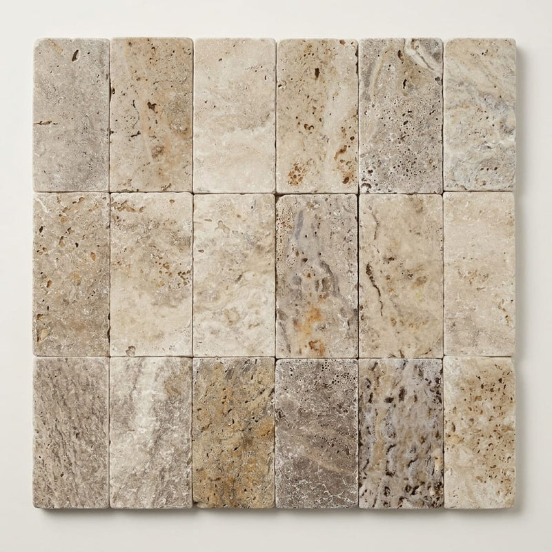 Philadelphia Travertine Paver 6x12 Tumbled 1.25 inch close-up
