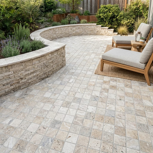 Philadelphia Travertine Paver 6x6 Tumbled 1.25 inch — Backyard patio