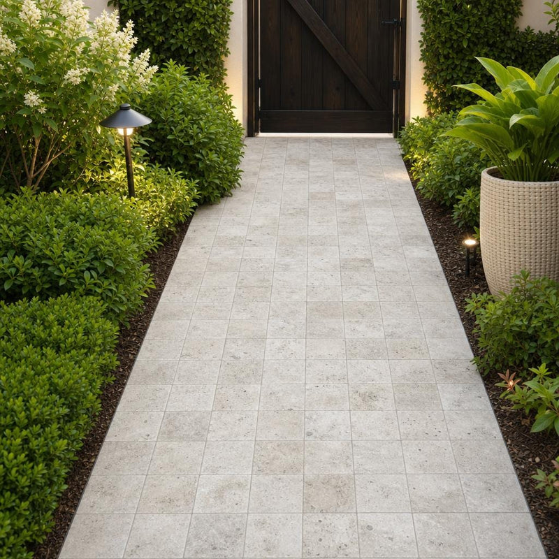 Philadelphia Travertine Paver 6x6 Tumbled 1.25 inch — Garden path