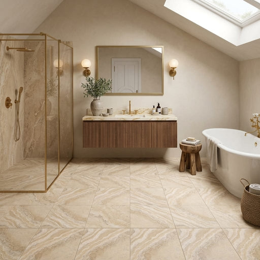 Philadelphia Travertine Tile 12x12 Filled, Honed — Bathroom floor