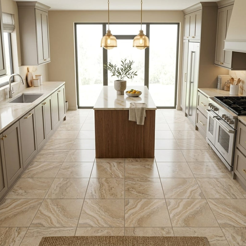 Philadelphia Travertine Tile 12x12 Filled, Honed — Kitchen floor