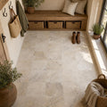 Philadelphia Travertine Tile 12x12 Tumbled — Mudroom floor