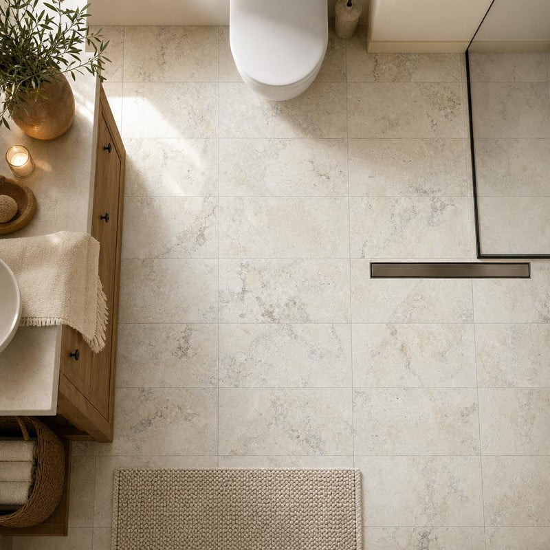 Philadelphia Travertine Tile 16x24 Tumbled — Bathroom floor