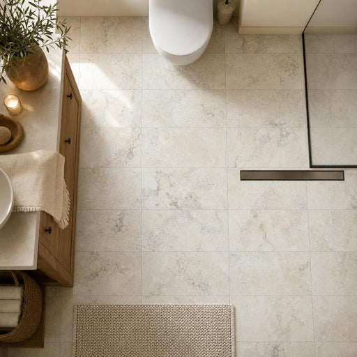 Philadelphia Travertine Tile 16x24 Tumbled — Bathroom floor