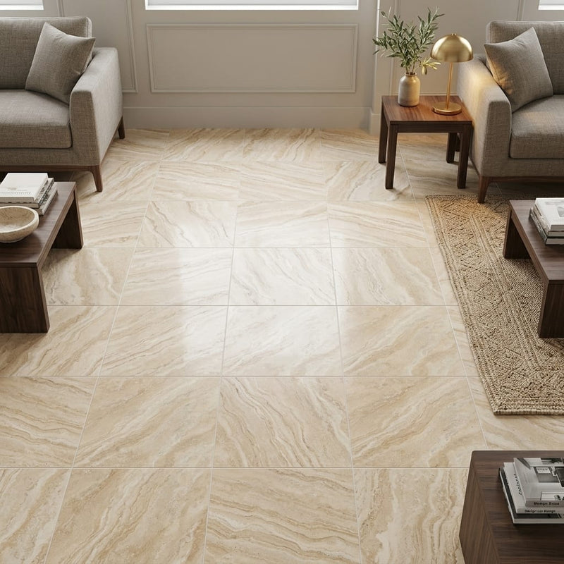 Philadelphia Travertine Tile 18x18 Filled, Honed — Family Room floor