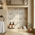 Philadelphia Travertine Tile 4x4 Tumbled — Bathroom niche