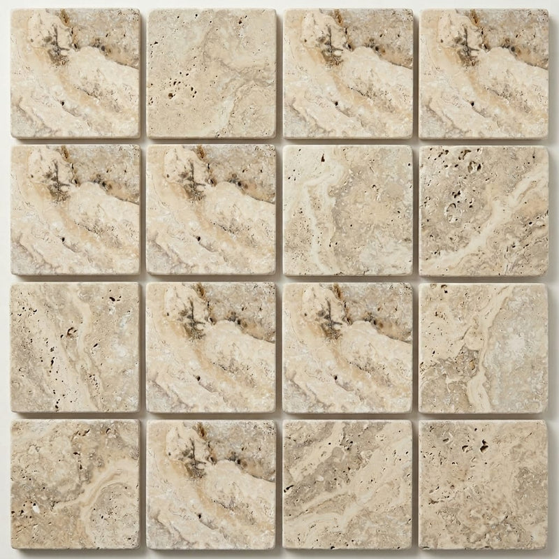 Philadelphia Travertine Tile 4x4 Tumbled close-up