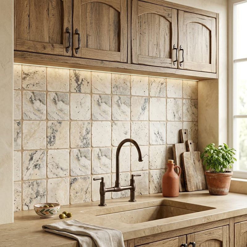 Philadelphia Travertine Tile 4x4 Tumbled — Kitchen backsplash