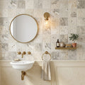 Philadelphia Travertine Tile 4x4 Tumbled — Powder Room wall
