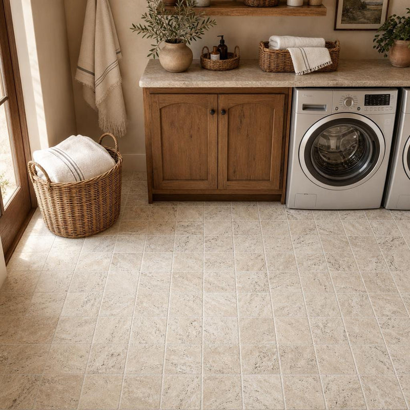 Philadelphia Travertine Tile 6x6 Tumbled — Laundry Room floor