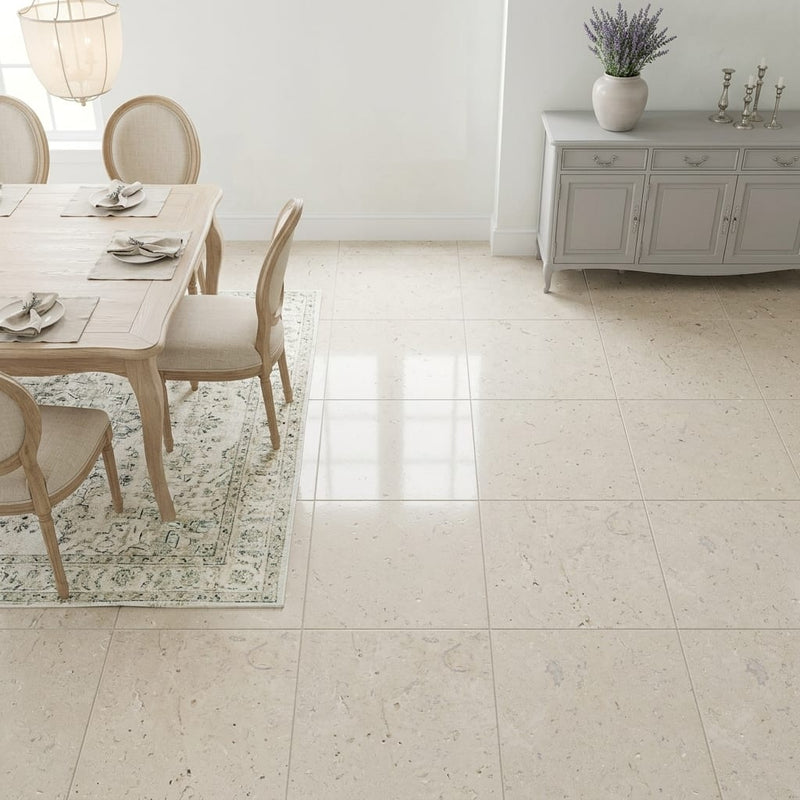 Piedra Caliza Limestone Tile 18x18 Leathered — Dining Room floor
