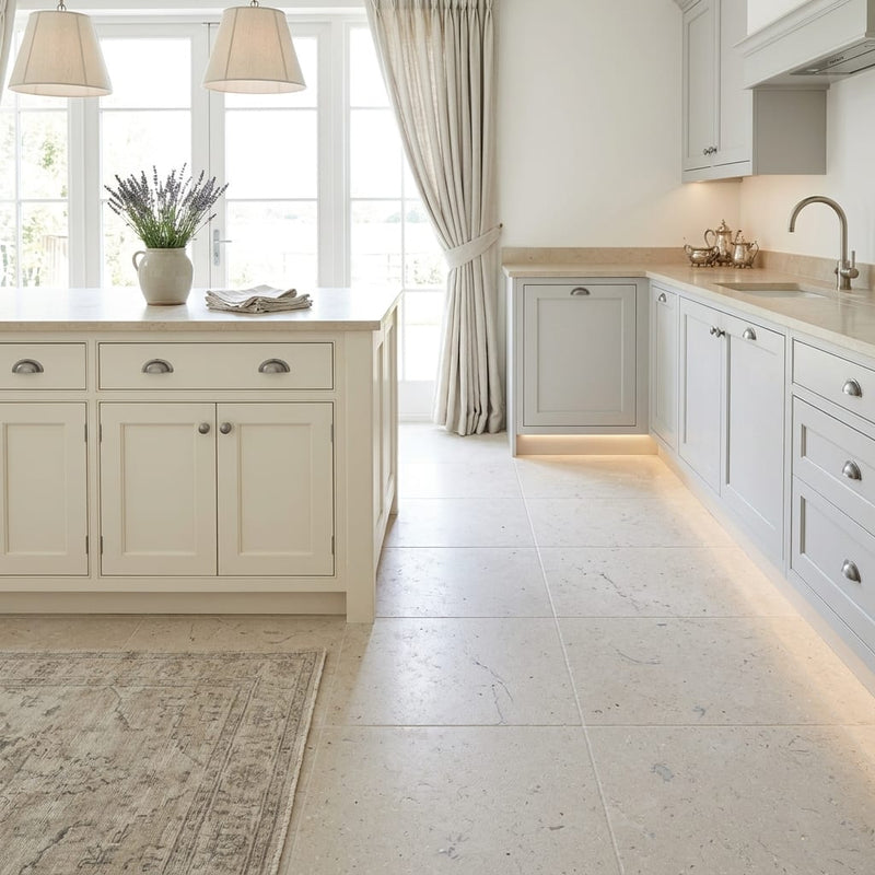 Piedra Caliza Limestone Tile 18x18 Leathered — Kitchen floor