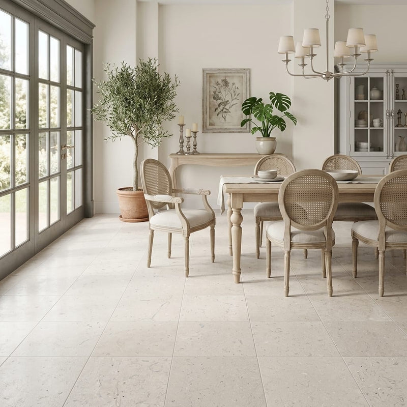 Piedra Caliza Limestone Tile 18x18 Leathered — Living Room floor