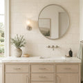 Piedra Crema Limestone Tile 12x24 Leathered — Bathroom vanity wall