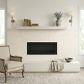 Piedra Crema Limestone Tile 12x24 Leathered — Living Room fireplace surround
