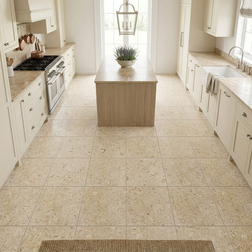 Piedra Sole Limestone Tile 12x12 Leathered — Kitchen floor