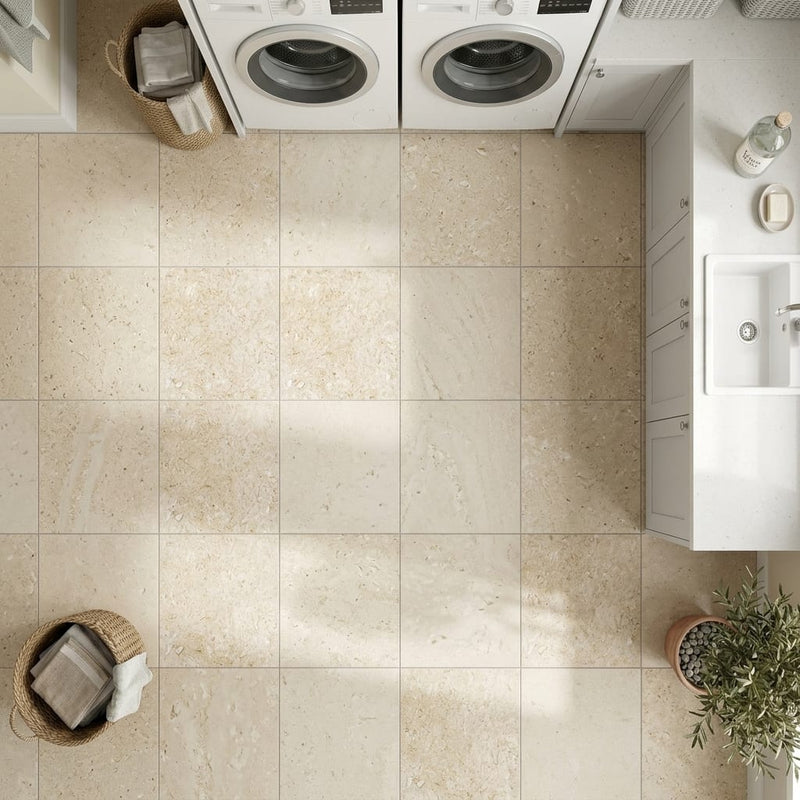 Piedra Sole Limestone Tile 12x12 Leathered — Laundry Room floor