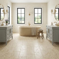 Piedra Sole Limestone Tile 12x24 Leathered — Bathroom floor