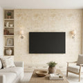 Piedra Sole Limestone Tile 12x24 Leathered — Living Room feature wall