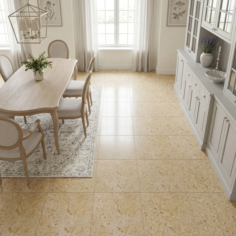 Piedra Sole Limestone Tile 18x18 Leathered — Dining Room floor