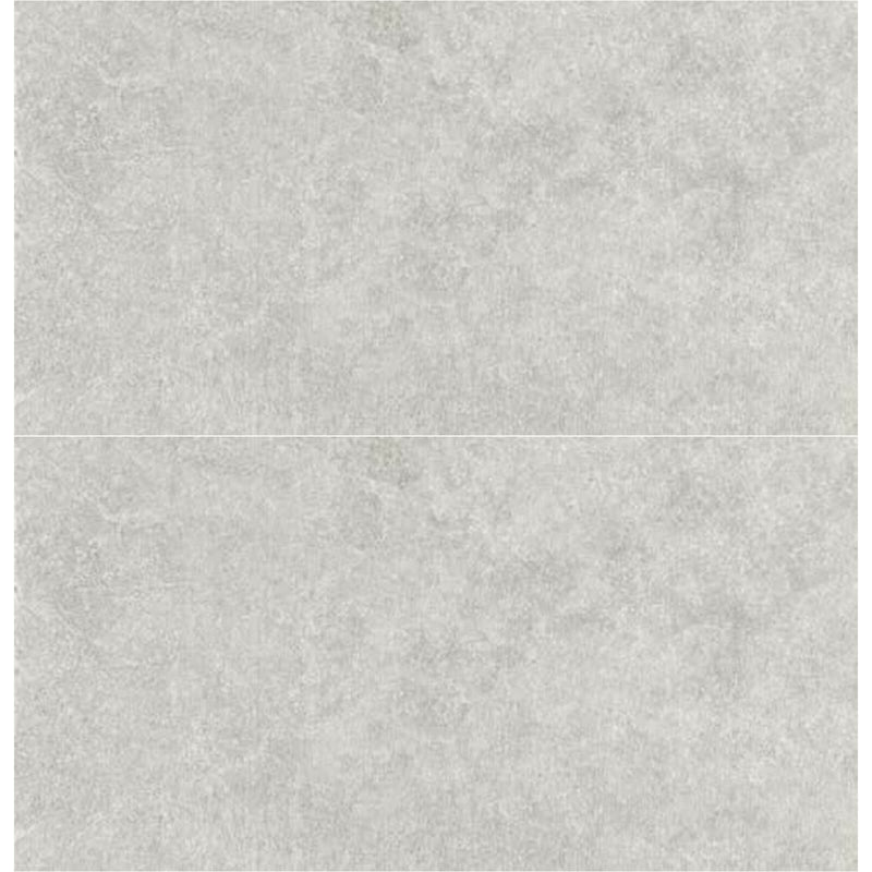 Two Piemme More Perla rectangular porcelain tiles with light grey stone-effect surfaces and softly mottled markings.