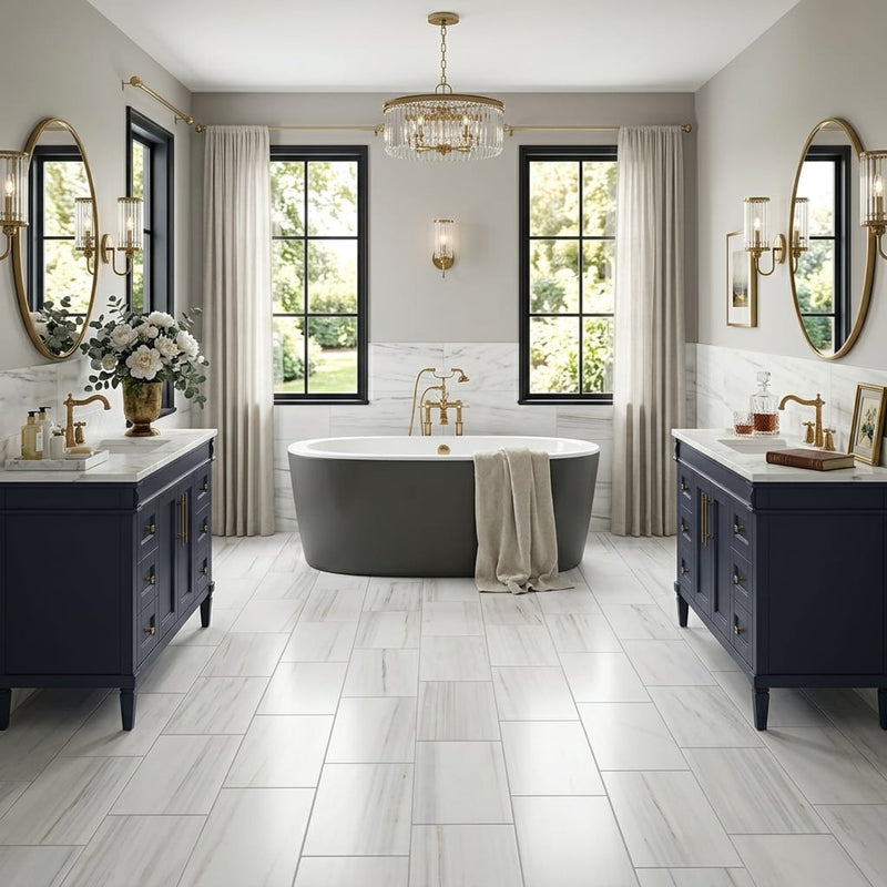 Pietra Divina Marble Tile Calacatta Dolomiti Honed 12x24 — Bathroom floor
