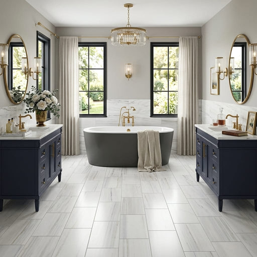 Pietra Divina Marble Tile Calacatta Dolomiti Honed 12x24 — Bathroom floor