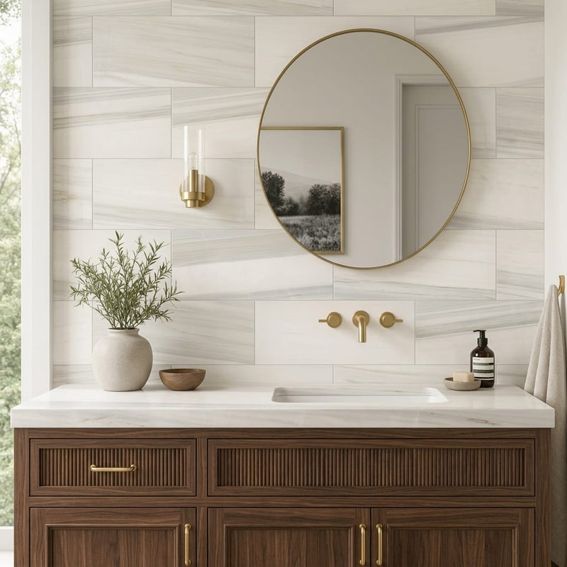 Pietra Divina Marble Tile Calacatta Dolomiti Honed 12x24 — Bathroom vanity wall