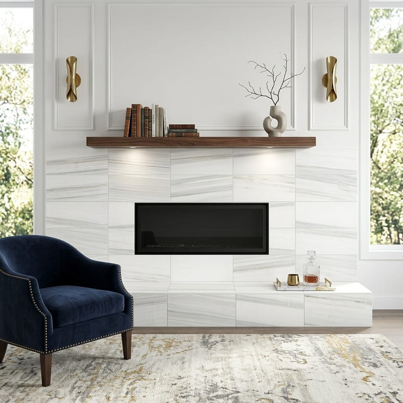 Pietra Divina Marble Tile Calacatta Dolomiti Honed 12x24 — Living Room fireplace surround