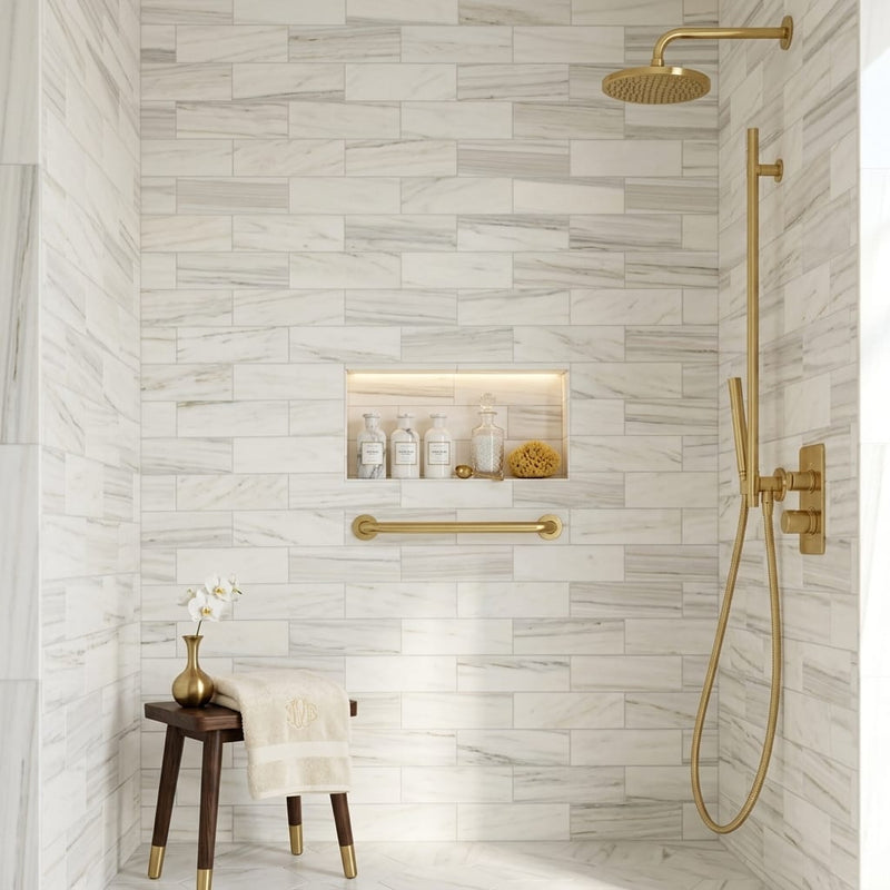 Pietra Divina Marble Tile Calacatta Dolomiti Honed 4x12 — Bathroom shower wall
