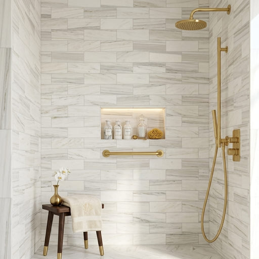 Pietra Divina Marble Tile Calacatta Dolomiti Honed 4x12 — Bathroom shower wall