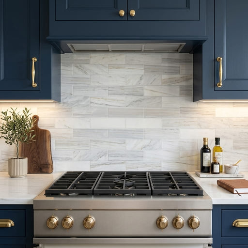 Pietra Divina Marble Tile Calacatta Dolomiti Honed 4x12 — Kitchen backsplash