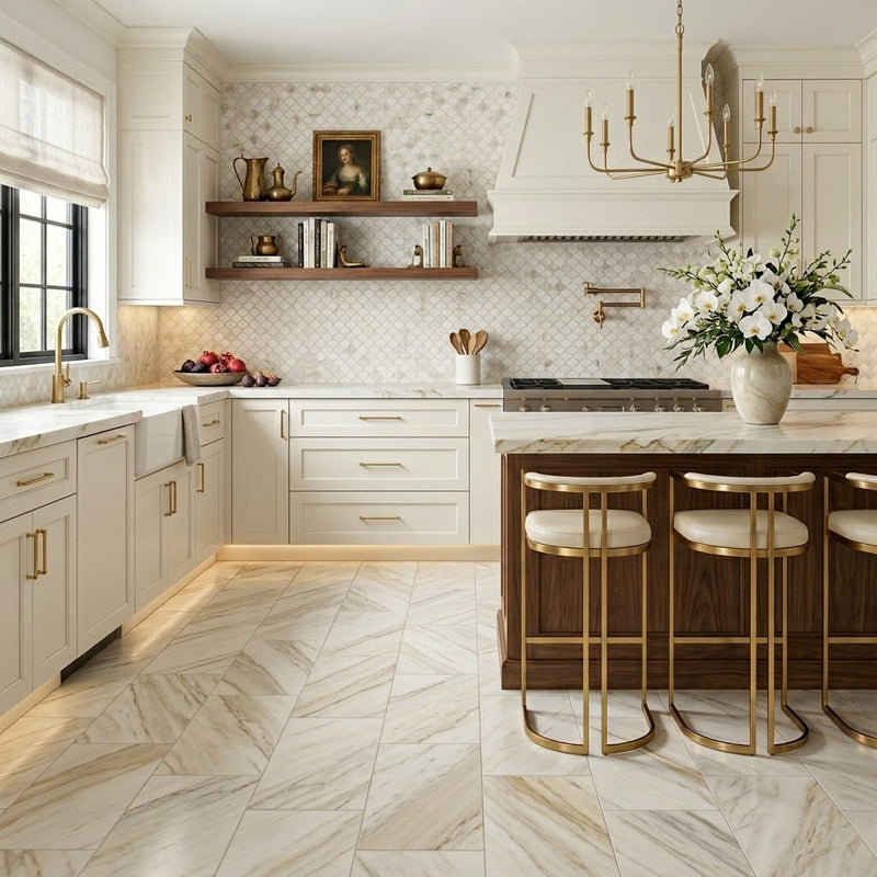 Pietra Divina Namaste Marble Tile Honed - 12x24 in — Kitchen floor