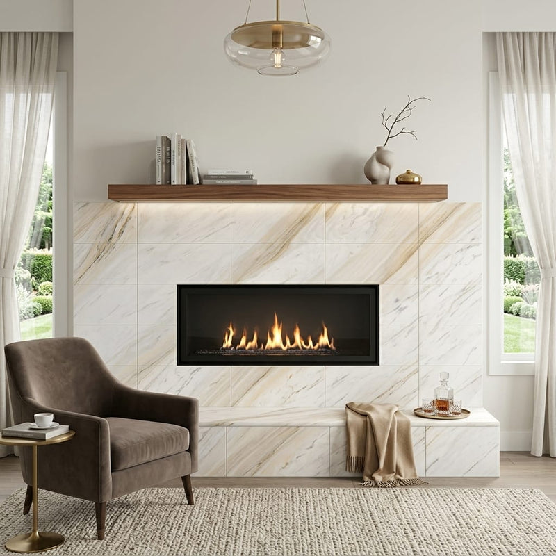 Pietra Divina Namaste Marble Tile Honed - 12x24 in — Living Room fireplace surround