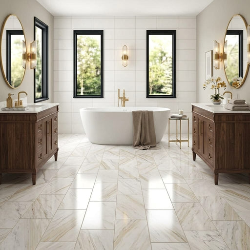 Pietra Divina Namaste Marble Tile 12x24 Polished 3/8 inch — Bathroom floor