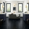 Pietra Divina Nero Marquina Marble Tile 12x24 Honed 3/8 inch — Bathroom floor