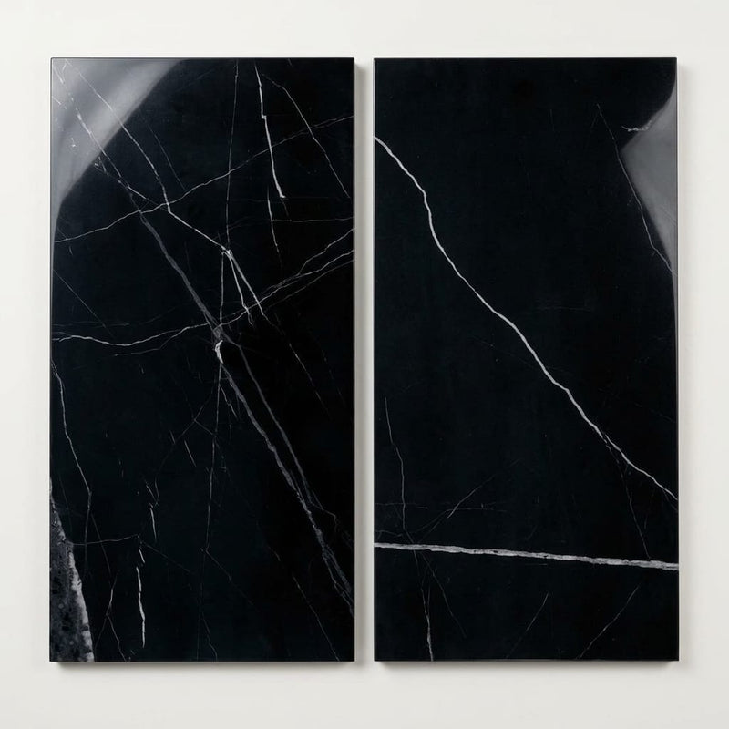 Pietra Divina Marble Tile in Nero Marquina, Size 12x24 close-up