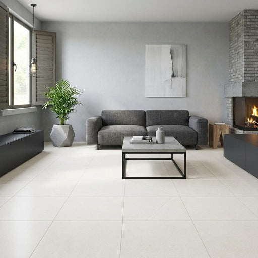 Pietra Italia White Matte 24x24 Porcelain Tile — Living Room floor