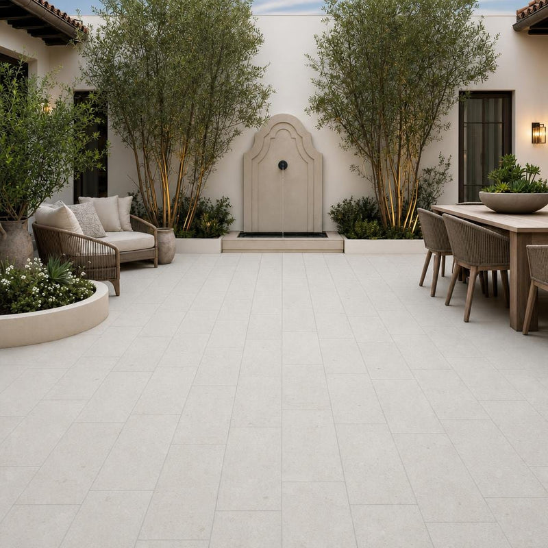 Platinum Ice 12x24 Brushed Limestone Paver — Courtyard paving